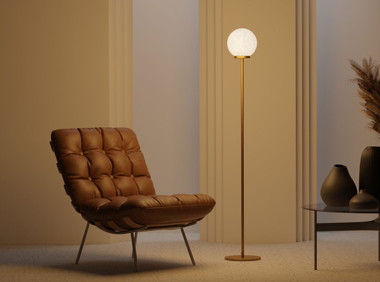 Торшер Galaktika с шаром в интерьере гостиной