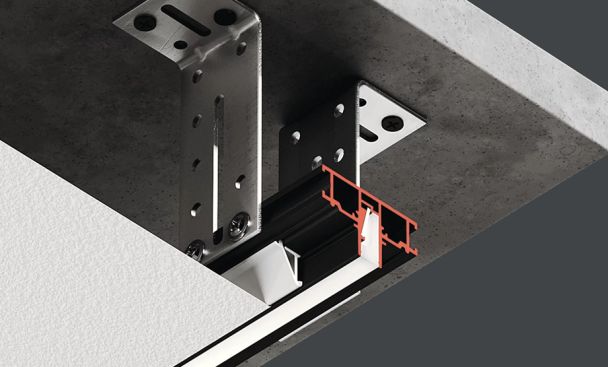 Узел монтажа алюминиевого профиля в потолочной конструкции