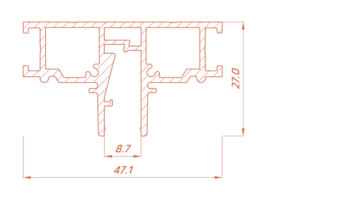 Чертеж сечения профиля LINE 8 с размерами