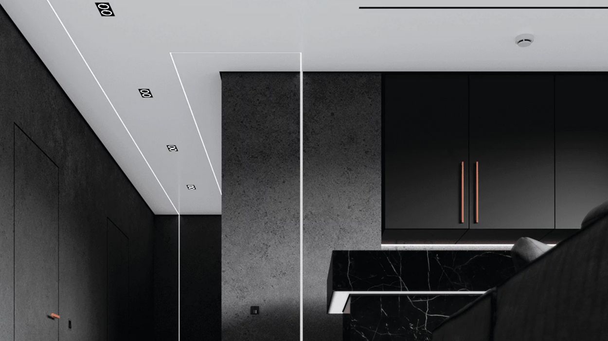 Линейная световая линия в современном интерьере на потолке